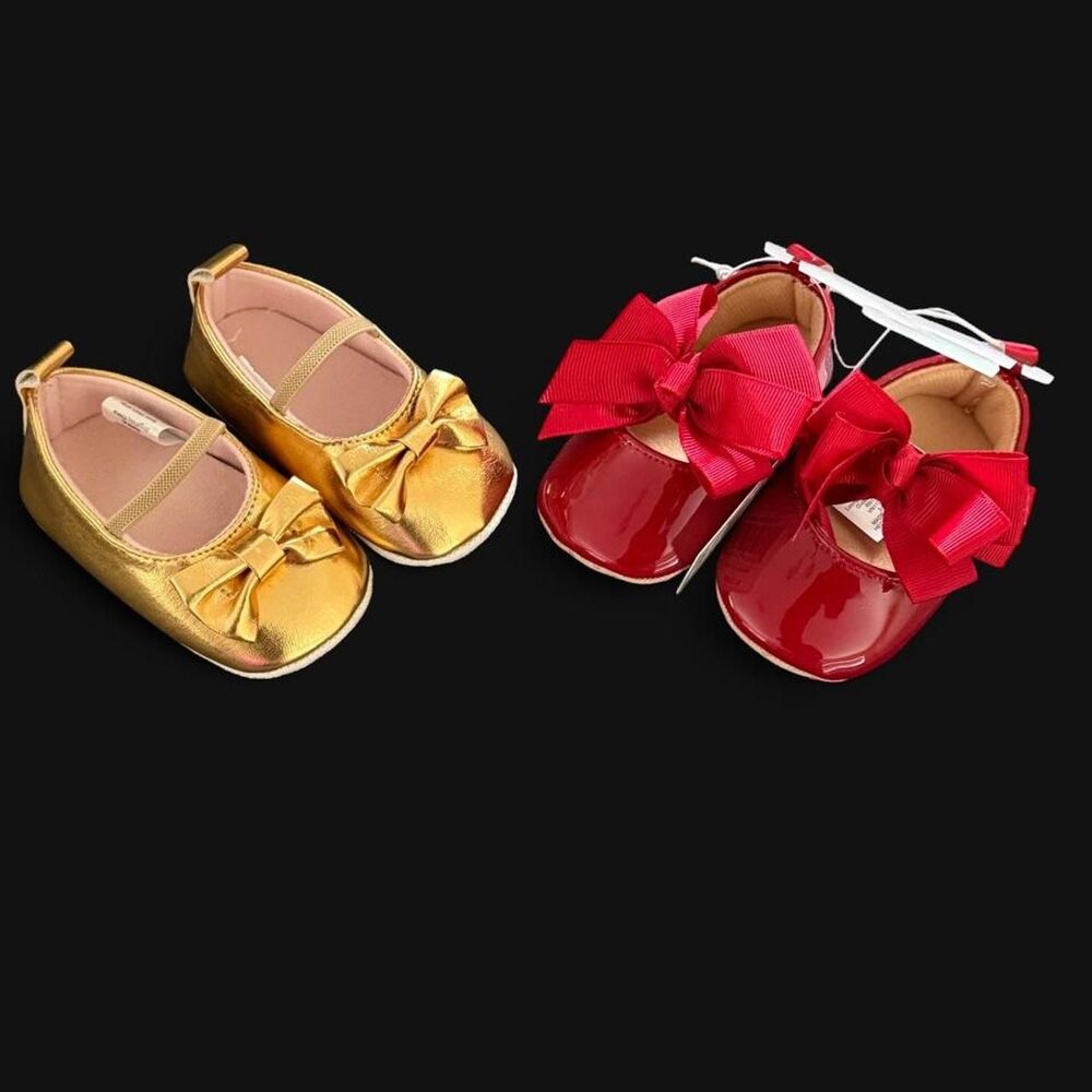 Baby Girl Bow Shoes Bundle in Red and Gold Size 0-6 months